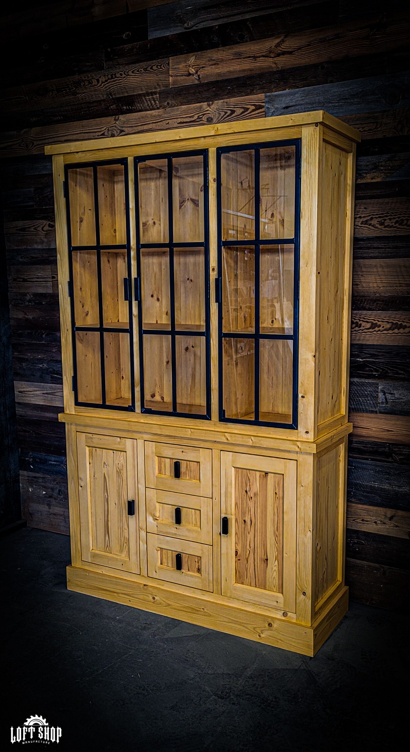 witryna_pine_1 Wooden showcase PINE loft showcase - Image 1