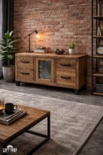 Szafka RTV loft PINE z litego drewna | Industrialna - Image 2