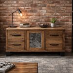 Szafka RTV loft PINE z litego drewna | Industrialna