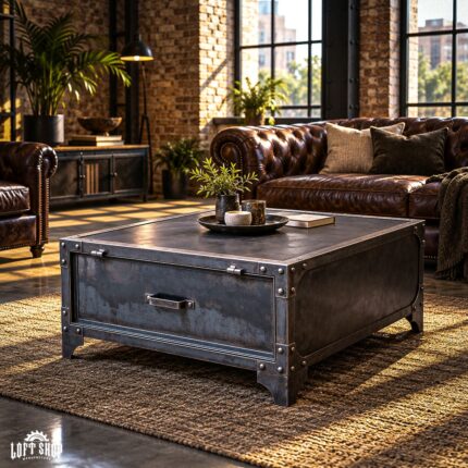 Industrialny stolik kawowy ze schowkiem TX AUSTIN CHEST | 60/60cm, 80/80cm, 100/100cm | Loft Shop Manufacture
